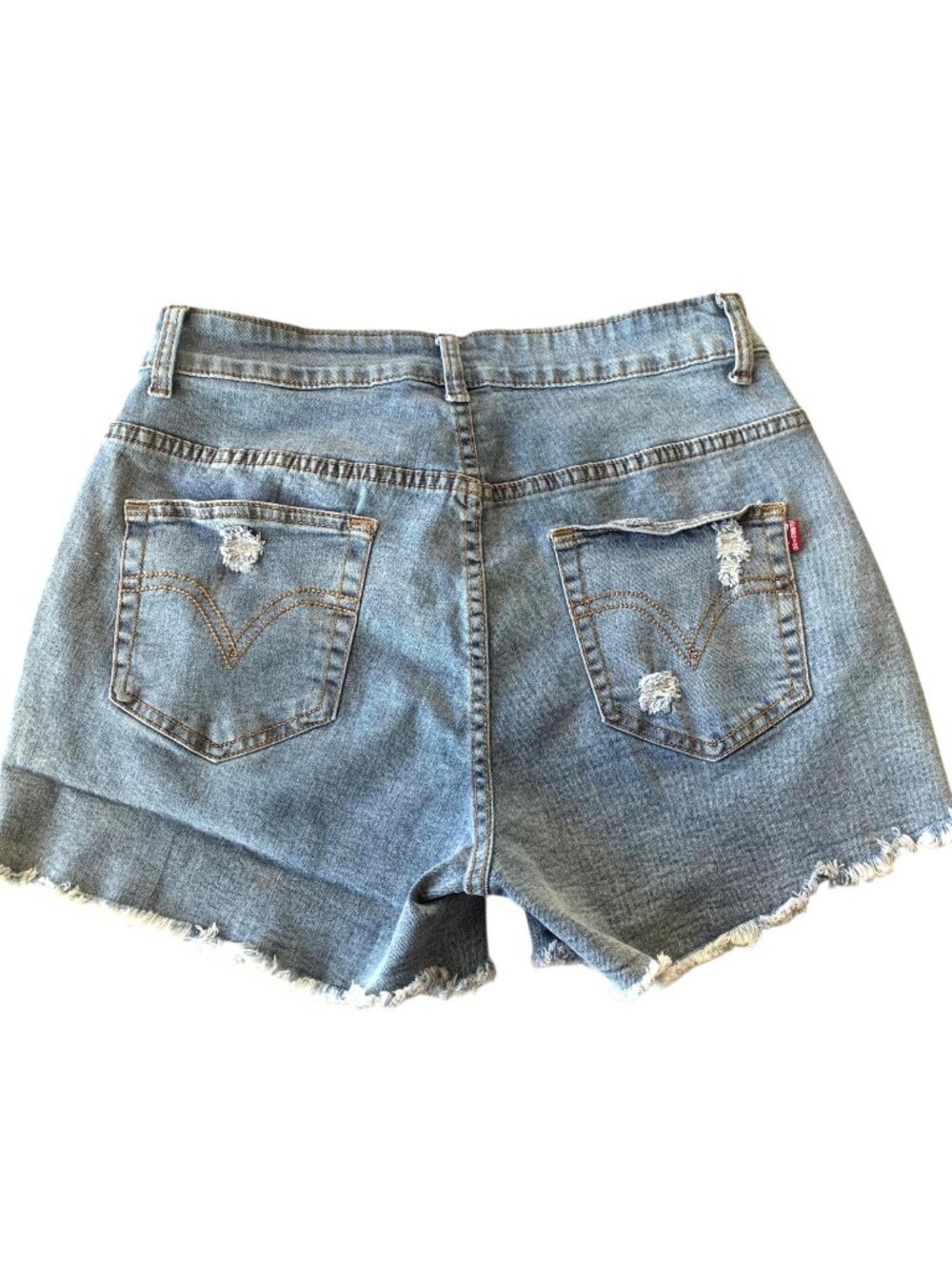 "FASHION" Medium Wash Blue High-Rise Waist Distressed Denim Shorts Size Medium